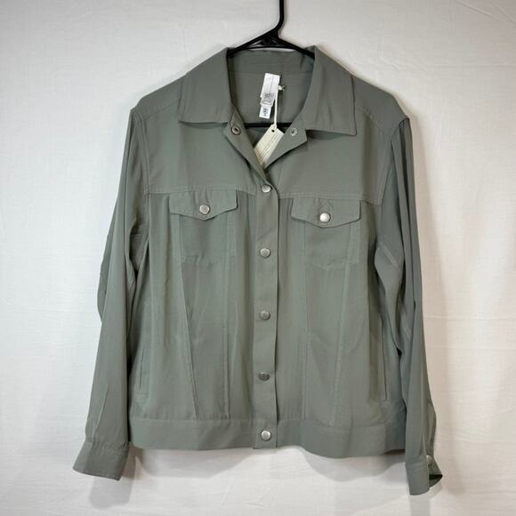 Wynne Layers Olive Green Sheer Button Up Size Large NWT - Picture 2 of 3
